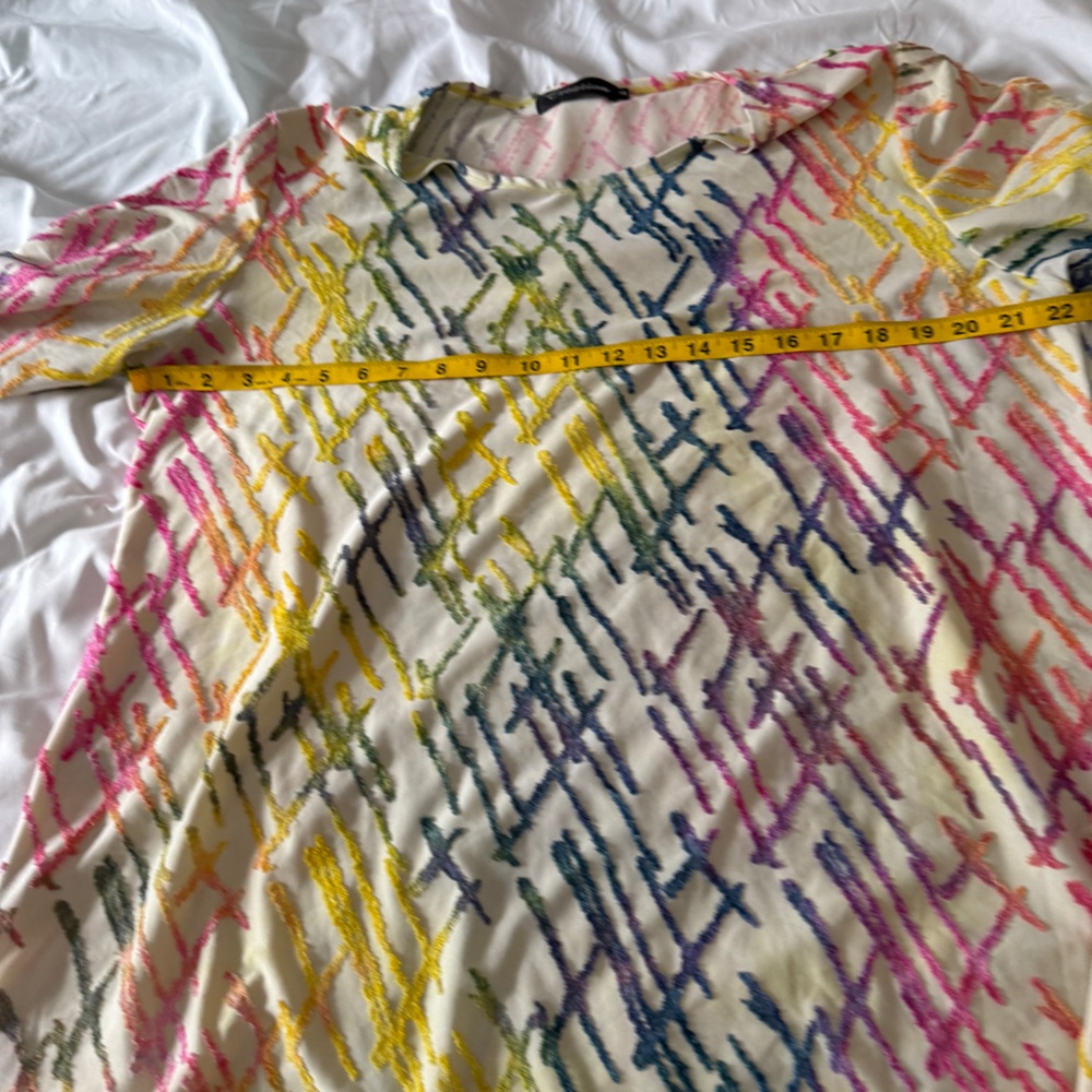 Creation Colorful Textured Blouse Tunic Burnout Artsy Button Sleeve Women’s 1X - Picture 5 of 5